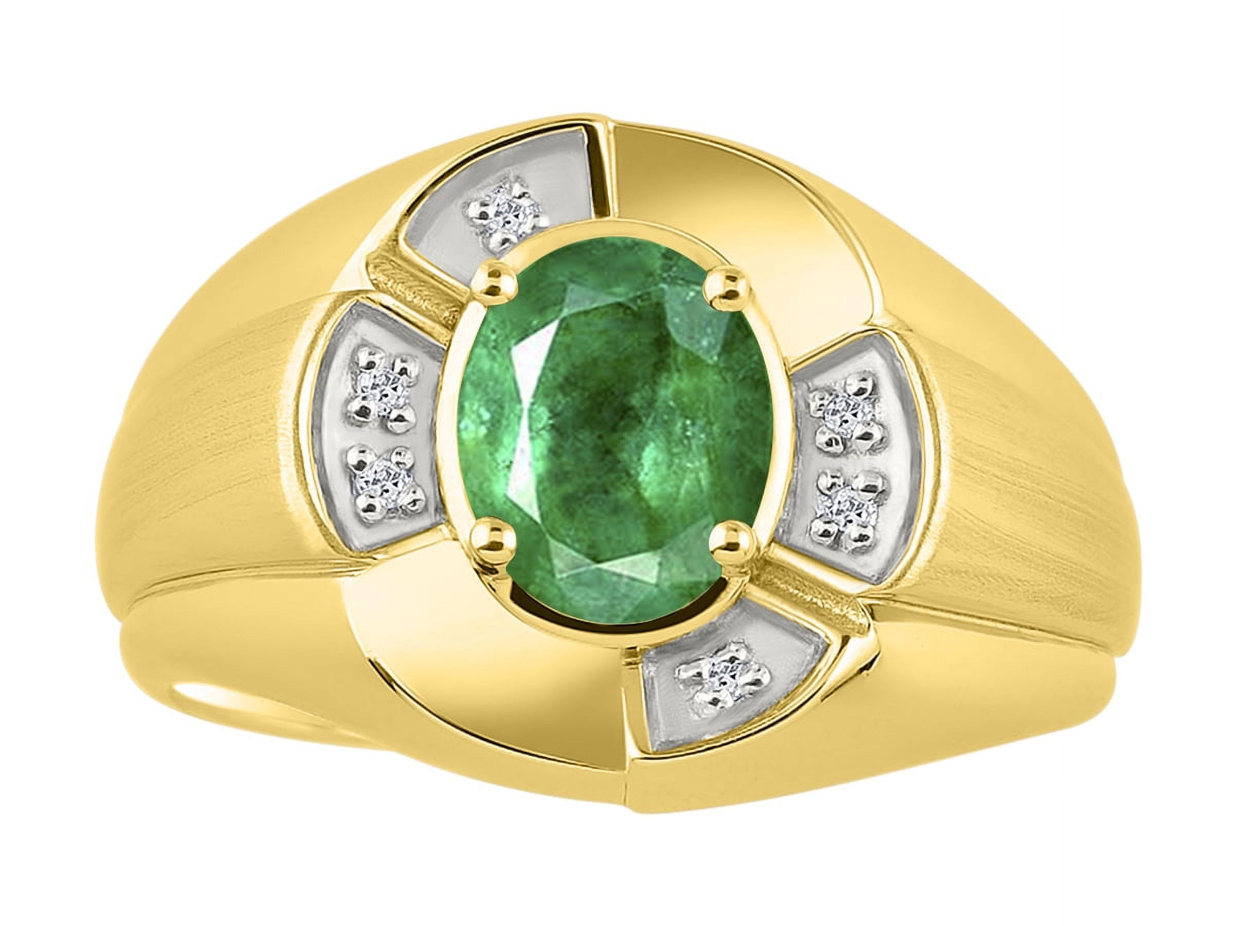 RYLOS 14K Yellow Gold Ring 8X6MM Oval Gemstone & Diamond Unisex Rings Emerald May Birthstone Ring Size 11