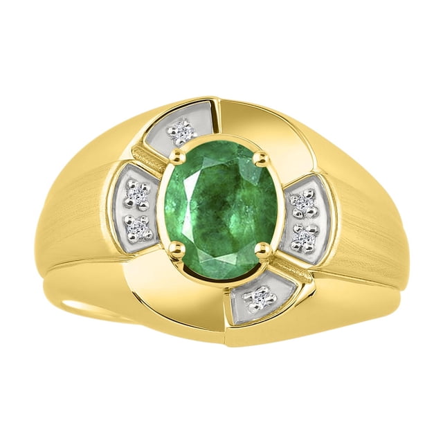 RYLOS 14K Yellow Gold Ring 8X6MM Oval Gemstone & Diamond Unisex Rings Emerald May Birthstone Ring Size 11