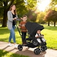 thumbnail image 2 of INFANS Double Stroller with Leather Handle, Front Seat 2-Position Recline, Rear Standing Board, 5-Point Harnesses, Dual Rear Brakes and Lockable Front Wheels, Baby Pushchair for Toddlers, 2 of 9
