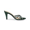 thumbnail image 3 of BLISSFUL STEP Women's Triple Strap Rhinestone Mules Open Toe Stiletto Heel Slide Sandals Dark Green 8, 3 of 7