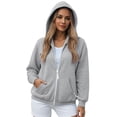 thumbnail image 3 of aohooy Crop Full Zip Hoodie Women Oversized Hooded Sweatshirt Fall Basic Plain Casual Fall Jackets with Pockets Drawstring Gray,S, 3 of 8