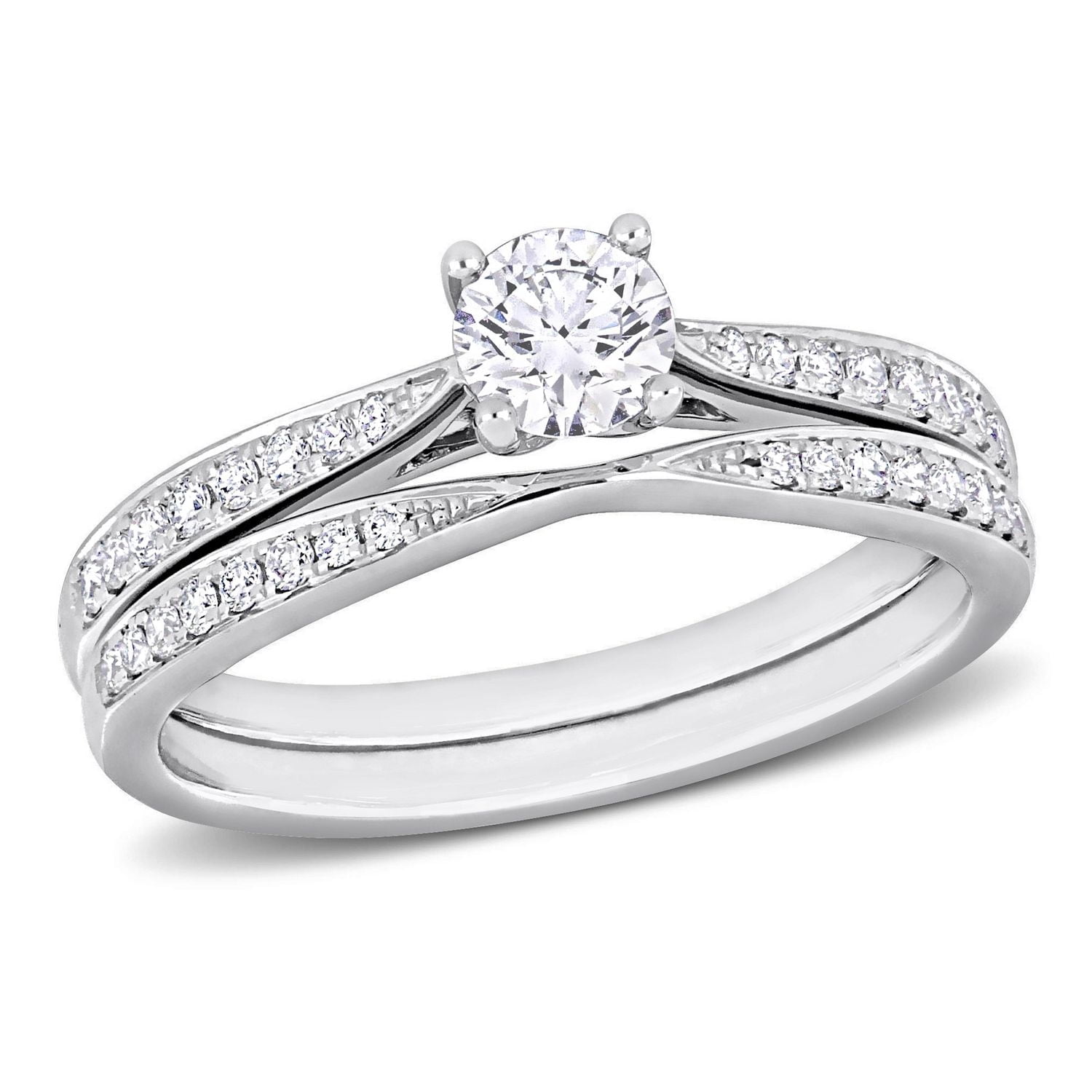 Miabella Ensemble de Bague mariage en or blanc 14K avec diamants de 5/8 carats P.T.