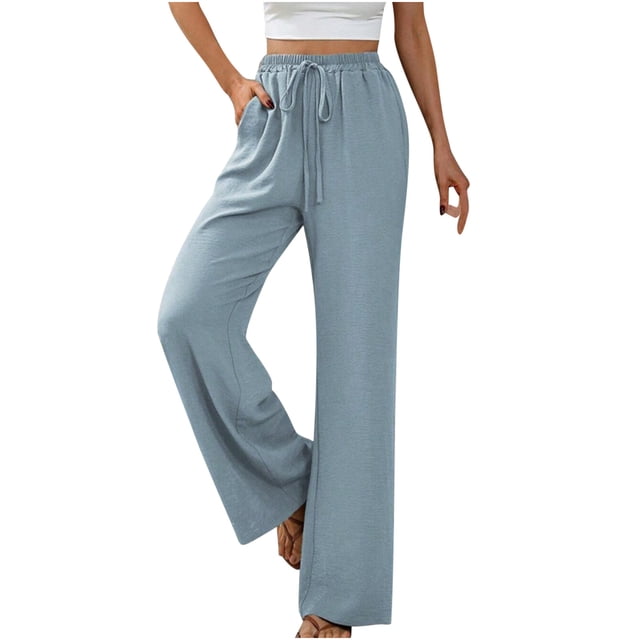 FAIWAD Womens Wide Leg Palazzo Pants Spring Summer High Elastic Waist Loose Casual Flowy Pants with Pockets