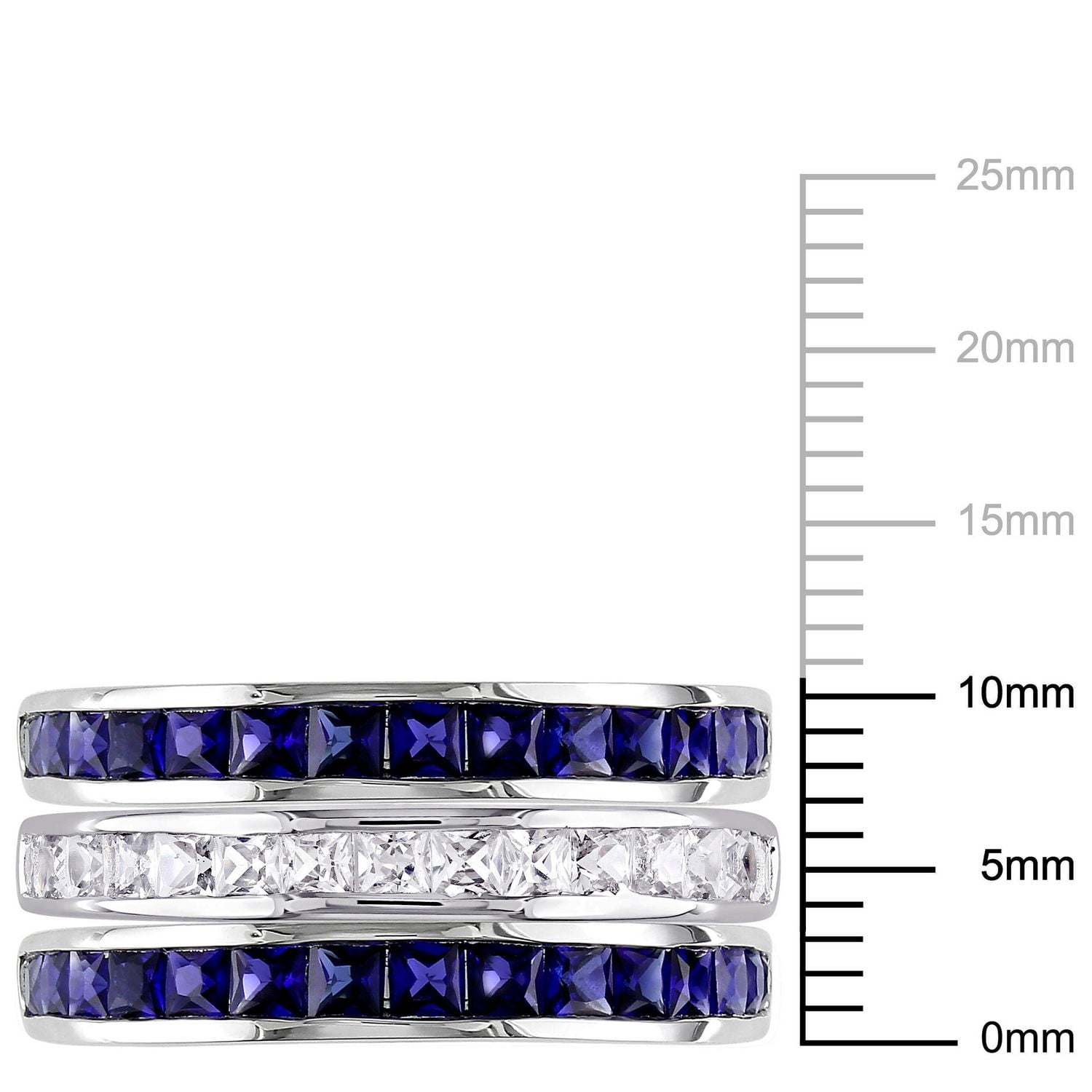 Ensemble de 3 bagues d'anniversaire semi-éternité empilables Tangelo avec saphirs bleus et blancs synthétiques 2-1/4 CT PBT en argent sterling