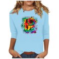 thumbnail image 2 of Qertyioot Cadeau de Saint-Valentin pour Femmes, Mode Manches Trois-Quarts Col Rond Rétro Imprimé de Noël Haut Ample Blouse Manches Trois-Quarts, 2 of 4