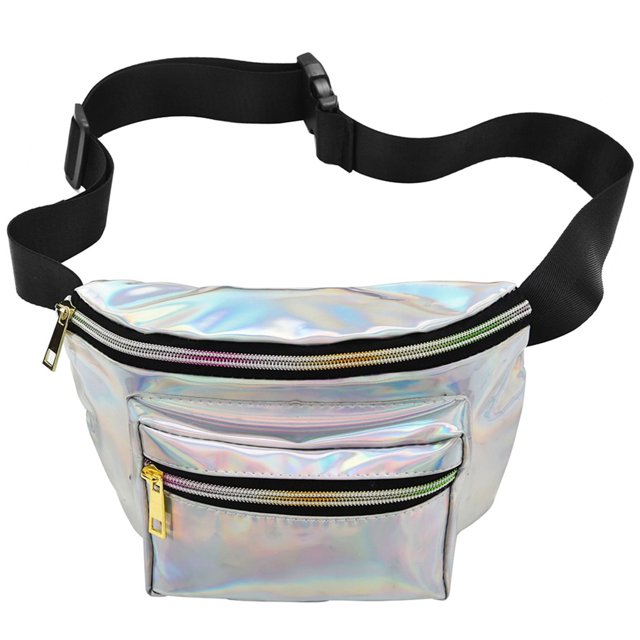 Women Workout Pouch Reflective Faux Leather Fanny Pack Cross Body Bag for Ladies