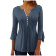 thumbnail image 1 of Timegard Hauts d'Été pour Femmes Plissés à Encolure en V Échancrée Évasée Manches 3/4 T-Shirts Confortables Tunique Chic Décontractée, 1 of 5