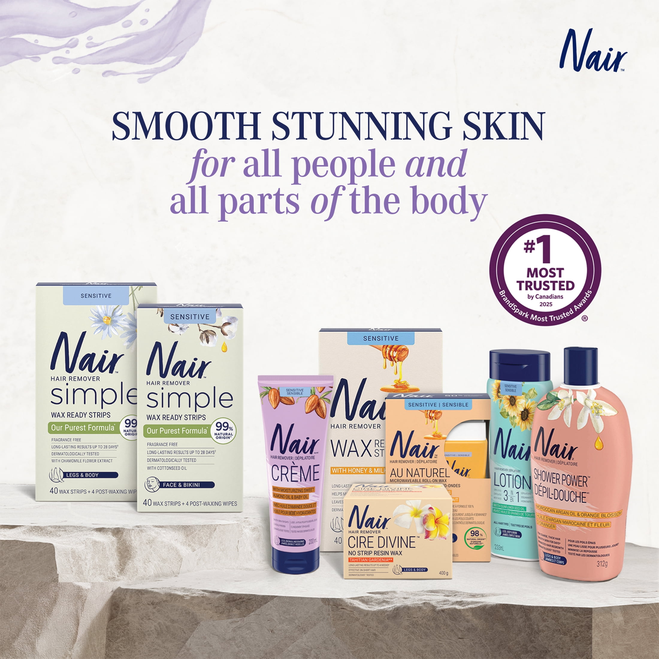 Nair Bandes de cire prêtes pour les jambes et le corps avec huile de son de riz, 40 bandes + 4 lingettes de finition