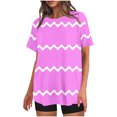 thumbnail image 1 of Mikilon Ensemble Élégant pour Femmes 2 Pcs Mode Décontractée Rayé Imprimé Col Rond Épaule Tombante Short Ensemble Deux Pièces Rose-B 2TG, 1 of 4