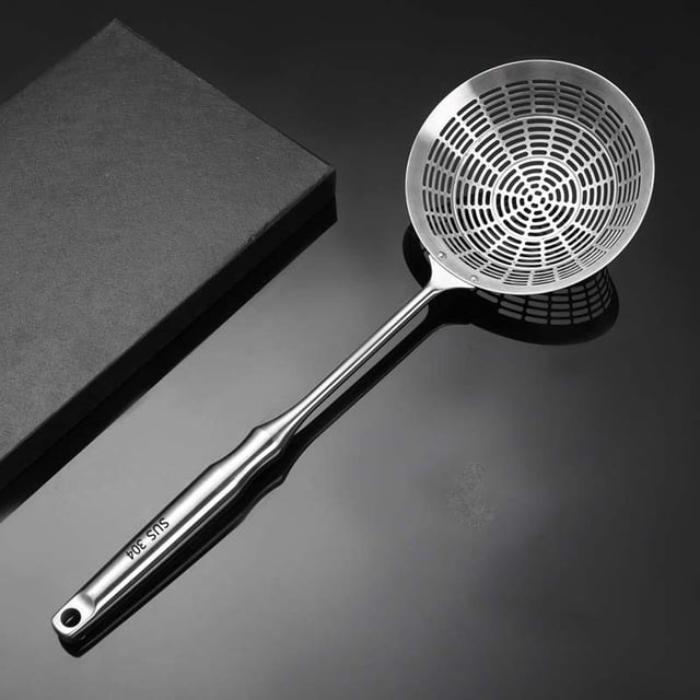 ZZkhGO Stainless Steel Colander, 304 Large Mesh Kitchen Filter Spoon, Long Handle Oil Strainer for Soup Noodles