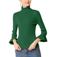 thumbnail image 2 of INSPIRE CHIC Women's Turtle Neck 3/4 Ruffle Sleeves Pullover Slim Rib Knit Sweater XL Green, 2 of 8