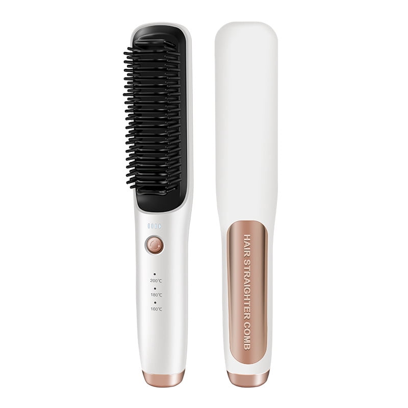 Cordless Hair Straightener Brush - Portable Hair Brush for Travel - Fast Heating Anti-scalding Ceramic Hair Curler,Touch Up On-The-Go,Gift for Women