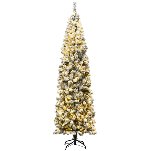 Gymax Sapin de Noël Crayon Enneigé de 7,5 Pi Pré-Illuminé Décoration des Fêtes