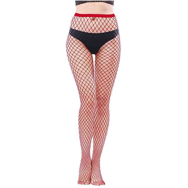 Penkiiy Bas Résille pour Femmes Chaussettes de Mode pour Femmes Couleur Chaussettes Perforées à la Mode Chaussettes en Filet de Pêche Super Élastiques Chaussettes à Bout Fermé en Maille Collants Rouges