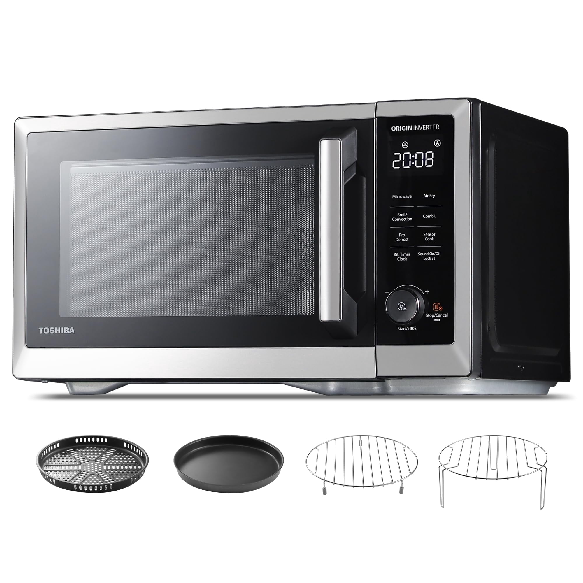Refurbished Toshiba 7-in-1 Countertop Microwave Oven Air Fryer Combo, Inverter Technology, Humidity Sensor, 1.0 Cu Ft, 1000W, Stainless Steel