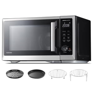 Refurbished Toshiba 7-in-1 Countertop Microwave Oven Air Fryer Combo, Inverter Technology, Humidity Sensor, 1.0 Cu Ft, 1000W, Stainless Steel