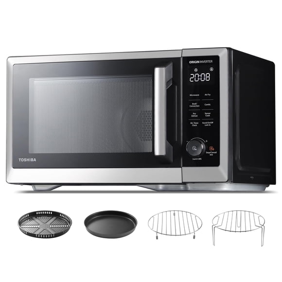 Remis à Neuf Toshiba Four à Micro-Ondes de Comptoir 7-en-1 Friteuse à Air Chaud Combo, Technologie à Onduleur, Capteur d'Humidité, 1,0 Pi3, 1000 W, Acier Inoxydable