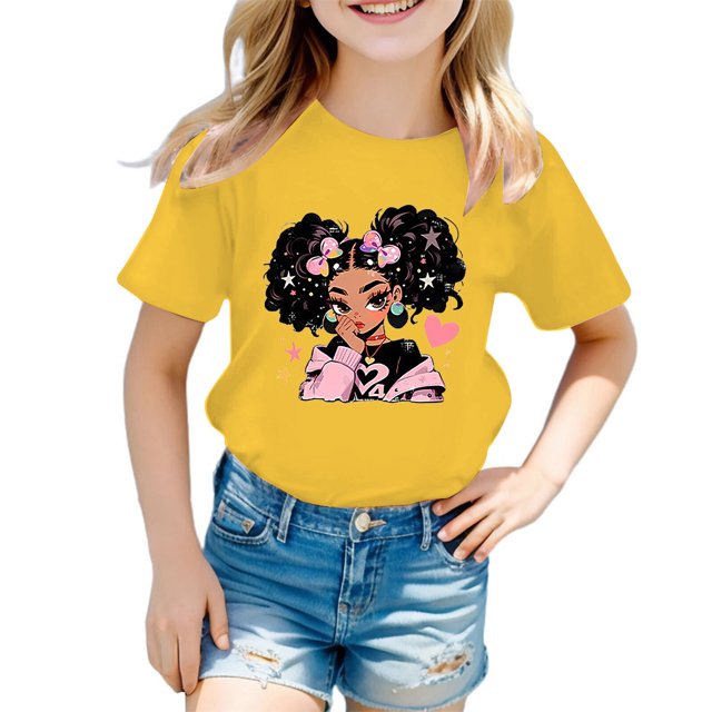 Zecgelong T-Shirt d'Été à Col Rond pour Filles, Imprimé de Dessins Animés, Décontracté, Ample, à Manches Courtes, T-Shirt Graphique pour Filles, Taille 6-8 Ans