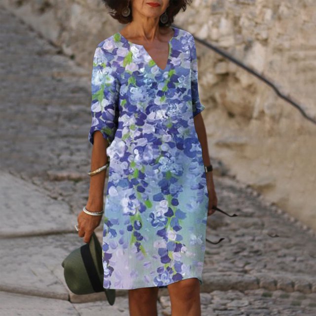 Robes pour Femmes 2024 Été Surdimensionnée Décontractée Ample Coton Lin Manches Courtes Col Rond Robe Manches Courtes Col Rond Robe Rabais de 50 % Liquidation!