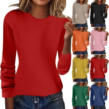 Sentmoon Chandail pour Femmes à Col Rond à Manches Longues Blouse Unie pour Femmes Tricotée Légère et Chaude Coupe Ample Hauts Grande Taille pour Femmes Décontracté Automne et Hiver pour Chandail Confortable Surdimensionné