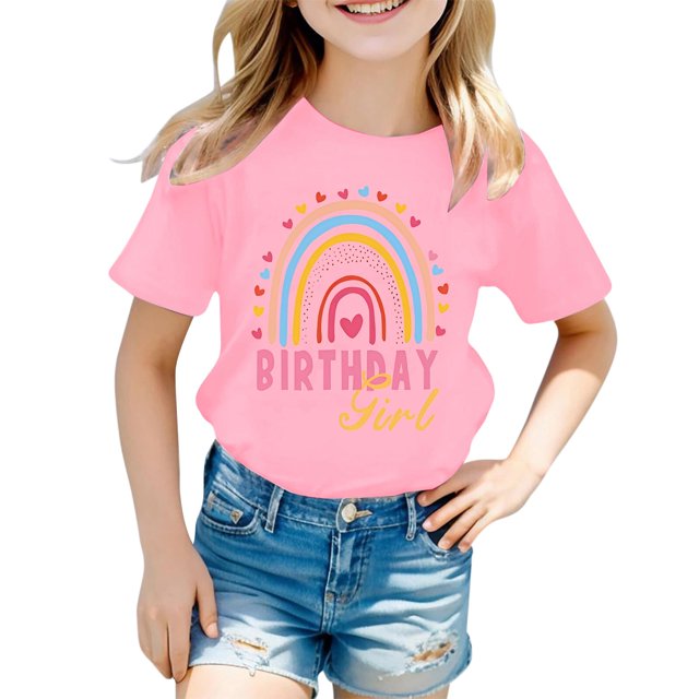 LUOGENLI T-Shirt pour Filles Filles Mode Décontractée Lettre Col Rond T-Shirt à Manches Courtes Haut Maxi Hauts Ensembles Filles Tenue 2 Pcs Boho 1-2 Ans