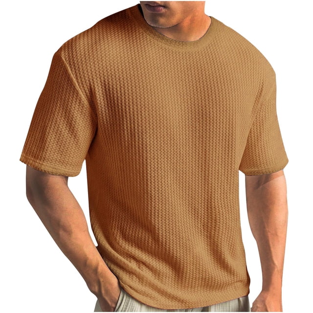 DPTALR Men's Summer Solid Round Neck Short Sleeved Knitted T-shirt