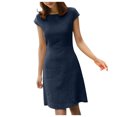 thumbnail image 2 of Robes pour Femmes 2024 Été Surdimensionnée Tempérament Couleur Unie Décontractée Cool Douce Robe Courte Rabais de 50 % Liquidation!, 2 of 6