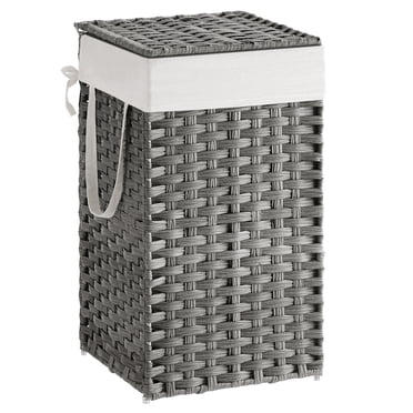SONGMICS Laundry Hamper with Lid, 17.2 Gallon (65 L) Synthetic Rattan Clothes Laundry Basket with Lid and Handles, Foldable, Removable Liner, Dove Gray