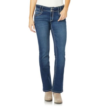 WallFlower Women's Luscious Curvy Bootcut Mid-Rise Insta Stretch Juniors Jeans (Standard and Plus) Chrystie 7 Short