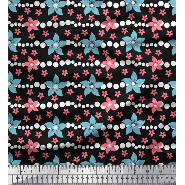 Soimoi Poly Georgette Fabric Dot & Floral Artistic Decor Fabric Printed Yard 42 Inch Wide