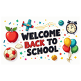 thumbnail image 1 of Colorful Welcome Back to School Banner with Apple Airplane Balloon and Star Elements Backdrop Party Decorations for School Events Opening Ceremonies Classroom Decor Photo Props, 1 of 4