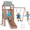 thumbnail image 1 of Qaba Kids Swing Set, Heavy-Duty Swing Set with Slide, Covered Fort, Ladder, 1 of 10