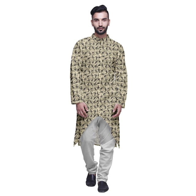 Atasi Kurta à Manches Longues Imprimé, Boutonné, Asymétrique, Kurta de Designer pour Garçons