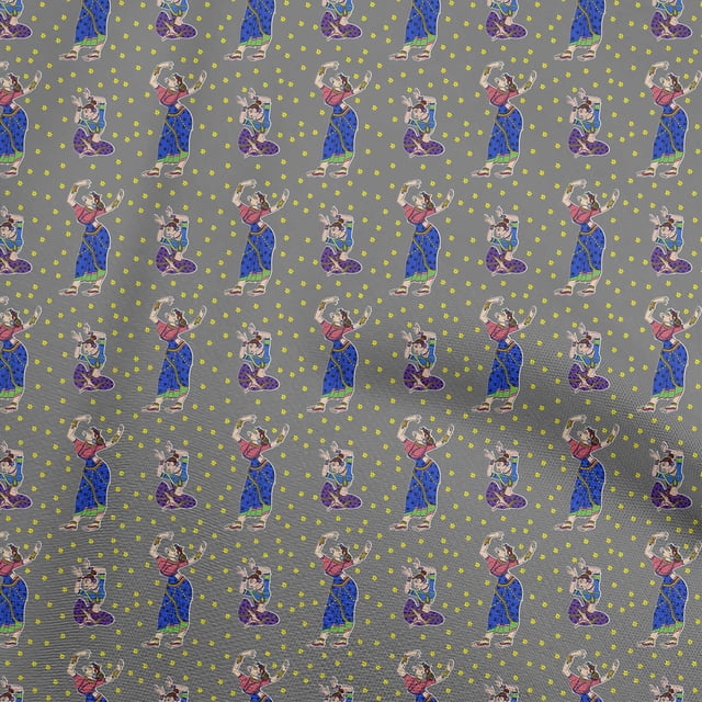 oneOone Coton Flex Gris Tissu Kalamkari Kathakali Matière de Robe Tissu Imprimé Tissu au Yard 40 Pouces de Large