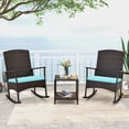 thumbnail image 1 of Costway Ensemble de Terrasse à Bascule 3 Pcs Chaises Berçantes en Osier avec Table à Café à 2 Niveaux Turquoise, 1 of 9