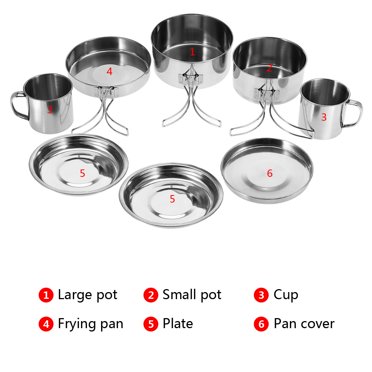 Camping Cookware Outdoor Cookware Outdoor Camping Pot Picnic Cookware Outdoor Camping Pan 8Pcs/Set Portable Stainless Steel Cookware Pan Pot Plate Cup Set For Outdoor Camping