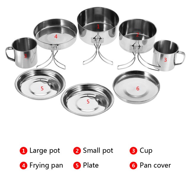 Camping Cookware Outdoor Cookware Outdoor Camping Pot Picnic Cookware Outdoor Camping Pan 8Pcs/Set Portable Stainless Steel Cookware Pan Pot Plate Cup Set For Outdoor Camping