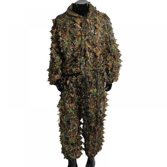 Upgraded Hunting Clothes for Men 3D Lifelike Super Lightweight Hooded Camouflage Clothing Jungle Woodland Hunting Ghillie Suit Silent Water Resistant Hunting Jacket and Pants