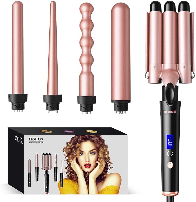 CNV 5-in-1 Curling Iron Wand Set with Interchangeable Ceramic Barrels, Professional Hair Styler Kit for All Hair Types with Adjustable Temperature, Includes Heat Protectant Glove
