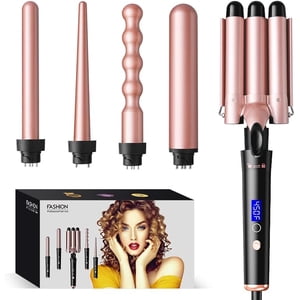 CNV 5-in-1 Ensemble de baguettes en fer de curling avec barres de céramique interchangeables, kit de styleur professionnel pour tous les types de cheveux avec température réglable, comprend gants de protection contre la chaleur