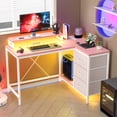 thumbnail image 2 of Ourlova Reversible L Shaped Desk with Power Outlet, 3 Drawers, LED Lights, Monitor Stand, Office/Gaming, Pink, 2 of 7