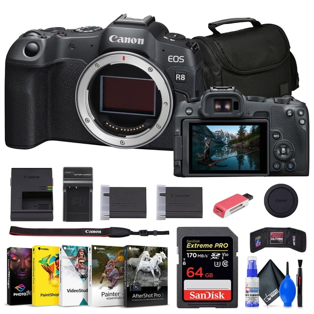 Canon EOS R8 Appareil Photo Sans Miroir + Carte 64 Go + Sac + Chargeur + Batterie + Plus (Modèle International)