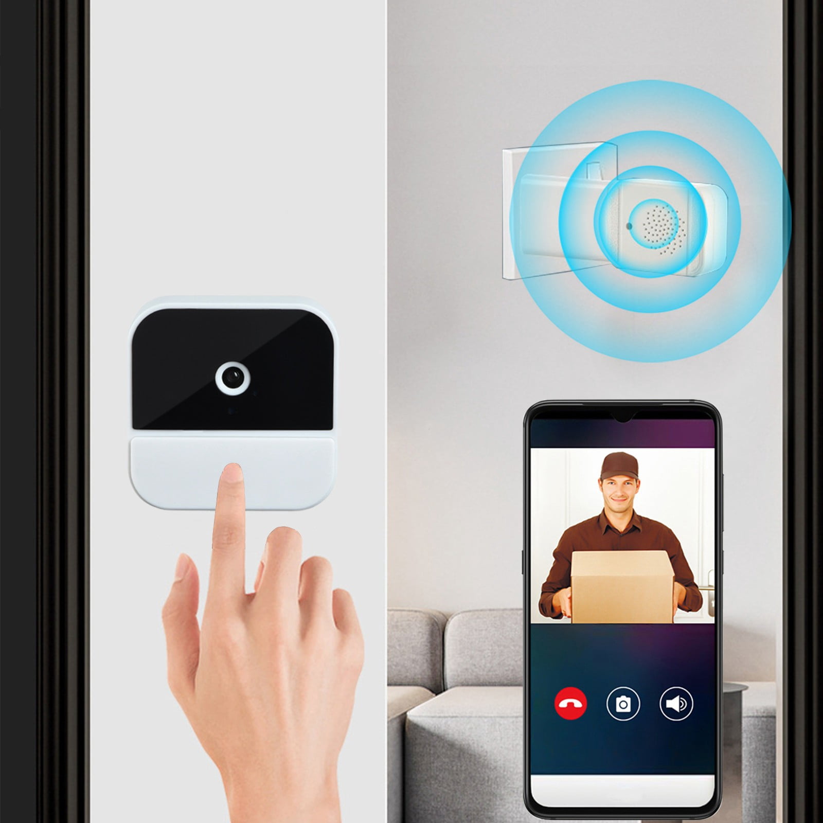 Wireless Remote Video Doorbell, Intelligent Visual Doorbell, Home Security, Night Vision, WiFi, Two-Way Intercom, 1080P Video, Motion Detection, Remote Playback, Easy Installation, Wide-Angle Camera