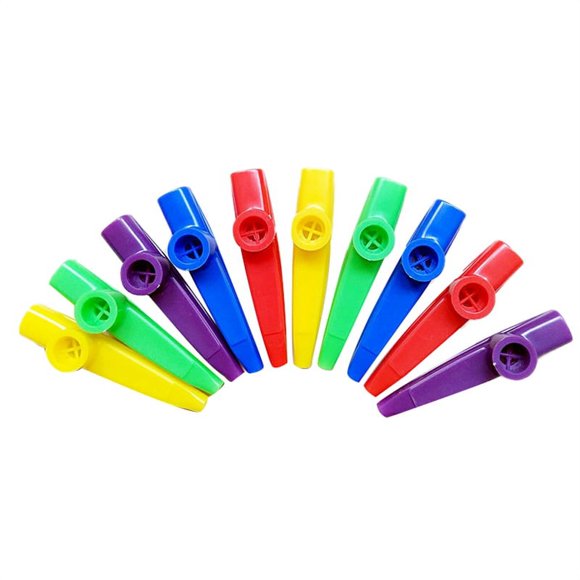 Instruments de Musique Kazoos en Plastique avec Diaphragmes de Flûte Kazoo pour Cadeau, Prix et Fêtes 5 Couleurs (10 Pcs), 10 x Kazoos en Plastique, 5 Couleurs