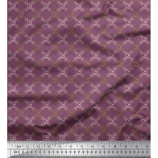 Soimoi Poly Georgette Fabric Crossbones & Skull Shirting Print Fabric by The Yard 52 Inch Wide