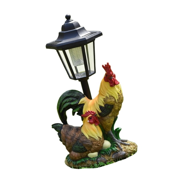 jinwen Garden Statue Solar Post Lamp Lawn Ornament for Spring Summer Decor Lifelike Chicken