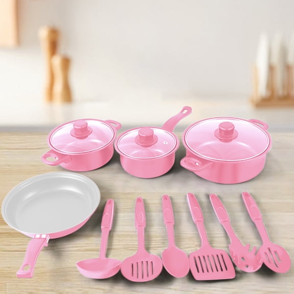 PEONAVET Iron Nonstick Cookware Set Thirteen Piece Cookware Set Soup Pot Milk Pan Frying Pan Non-Stick Spatula Set Maifan Stoneware Multi-Piece Set