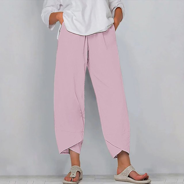 RXIRUCGD Women's Summer Comfortable Loose Wide Legged Fashion Solid Color Capris, Pink, Size: XL