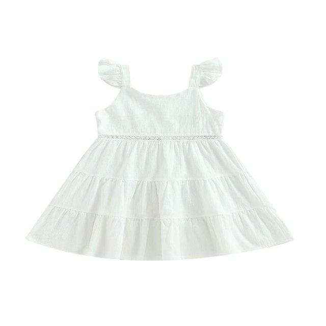EIMELI Enfants Bambin Filles Robe d'Été Mignonne Mouche Manches une Ligne Robe de Princesse à Plusieurs Niveaux Robe de Balançoire Rose 7-8 Ans