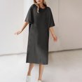thumbnail image 2 of fatyb Robes d'Été 2025 pour Femmes Manches Courtes Décontractées Robes T-Shirt Col Rond Amples Unies Longues Robes, 2 of 6